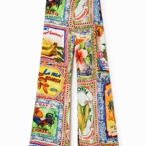 Desigual Pants Wide Leg Stella Jean Postal Tropical Beach size M